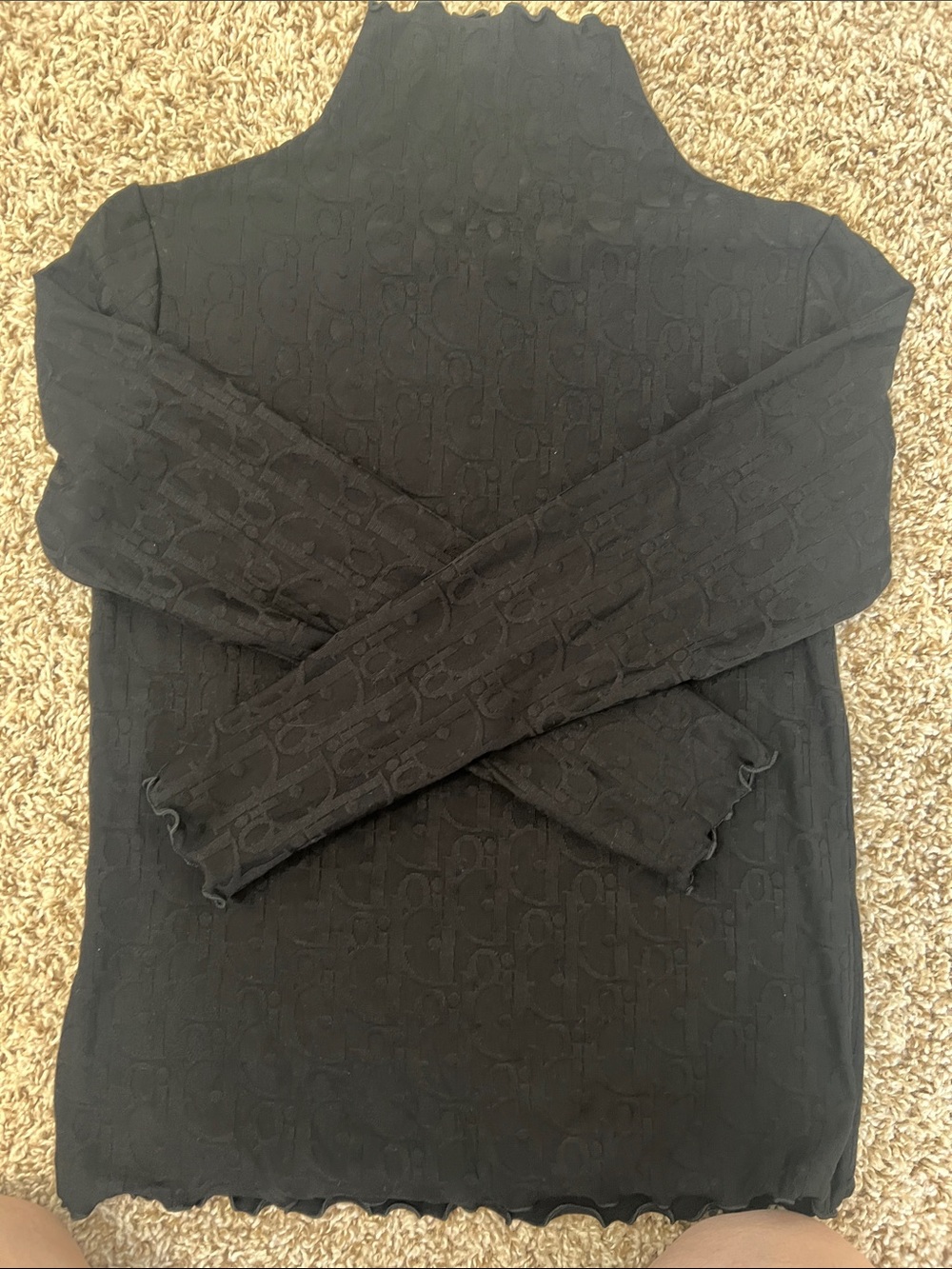 Black Logo-Embossed Mock Neck Top